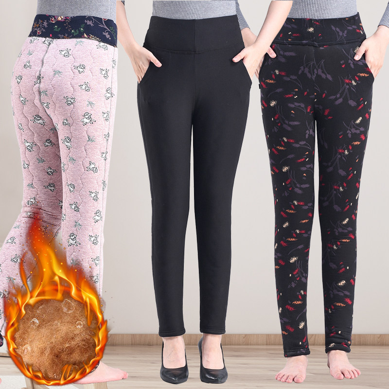 Mom Warm Camel Cotton Pants Woman Winter Large Size Middle Aged Seniors Outside Wearing Inner Hitch Pants High Waist Thickened
