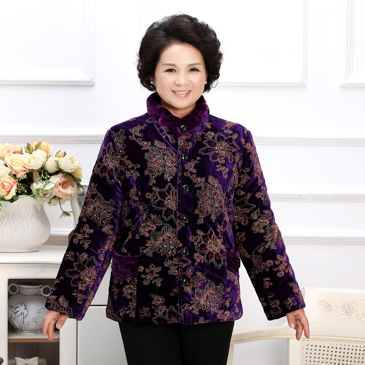 Áo trung niên nữ mùa đông mới áo cotton dày mẹ tải áo cotton cỡ lớn ngắn nhung vàng xuống đệm bông váy cho người trung niên