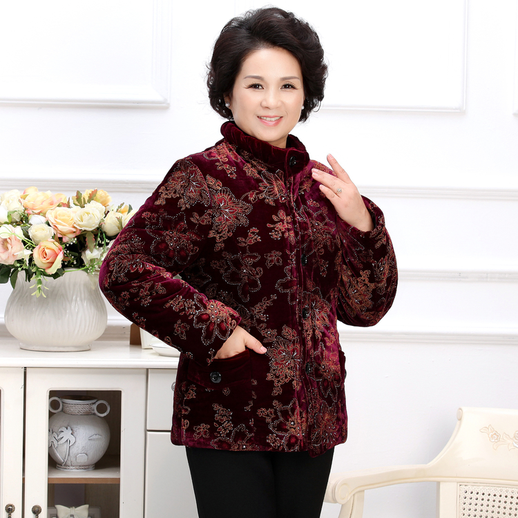 Áo trung niên nữ mùa đông mới áo cotton dày mẹ tải áo cotton cỡ lớn ngắn nhung vàng xuống đệm bông váy cho người trung niên