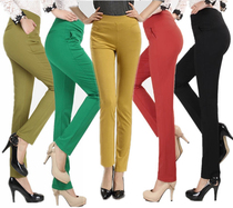 Spring and summer middle-aged and elderly womens pants thin nine-point pants middle-aged elastic plus size color pants mom full-length leggings