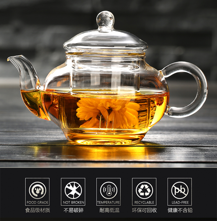 Kính ấm trà nhỏ trong suốt lọc thủy tinh chịu nhiệt hoa ấm trà mini tea maker kungfu ấm trà bộ trà