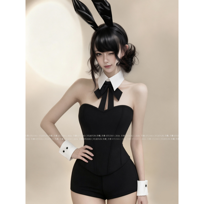 【Sexy Bunny】Sexy Black Cosplay Bunny Girl Tube Top Fishbone Bra Hot Girl Shorts Set 【Sexy Bunny】Sexy Black Cosplay Bunny Girl Tube Top Fishbone Bra Hot Girl Shorts Set