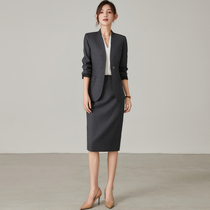Fall Dark Grey Advanced Sense Professional Suit Jacket Dress Interview Positive Dress Suit Jacket Bag Hip skirt Two sets of women