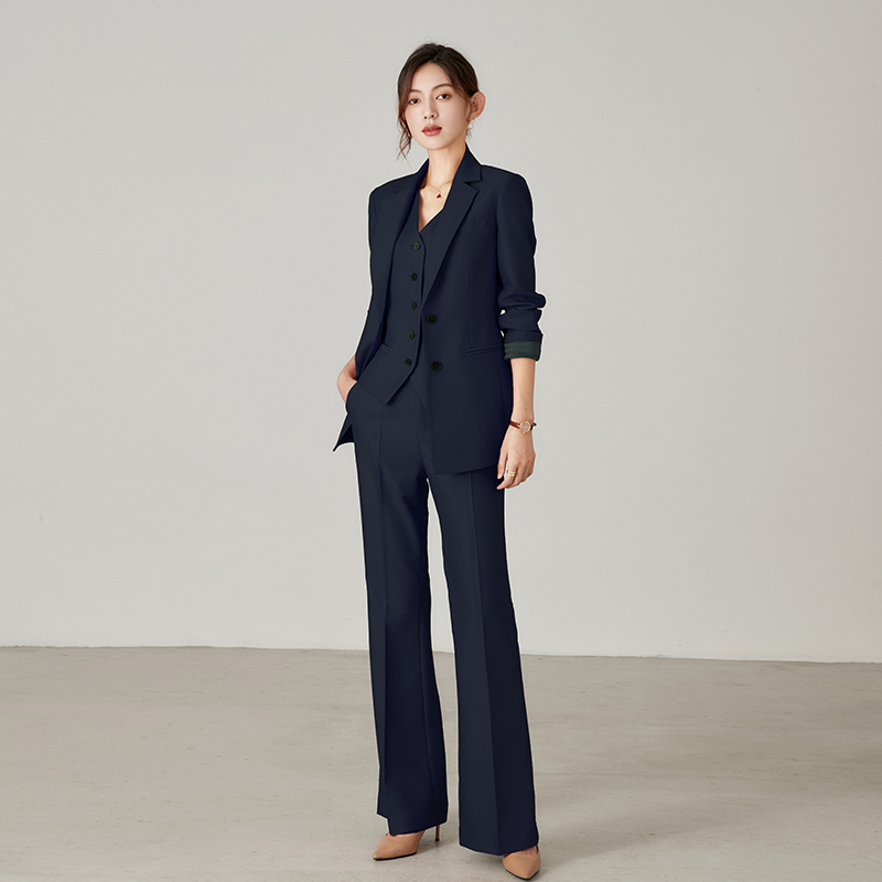 Navy Blue Suit Vest Three-Piece Set for Lecturers, Hostess, Professional Commuting, Business Interview Attire, Work Suit Set for Women Navy Blue Suit Vest Three-Piece Set for Lecturers, Hostess, Professional Commuting, Business Interview Attire, Work Suit Set for Women