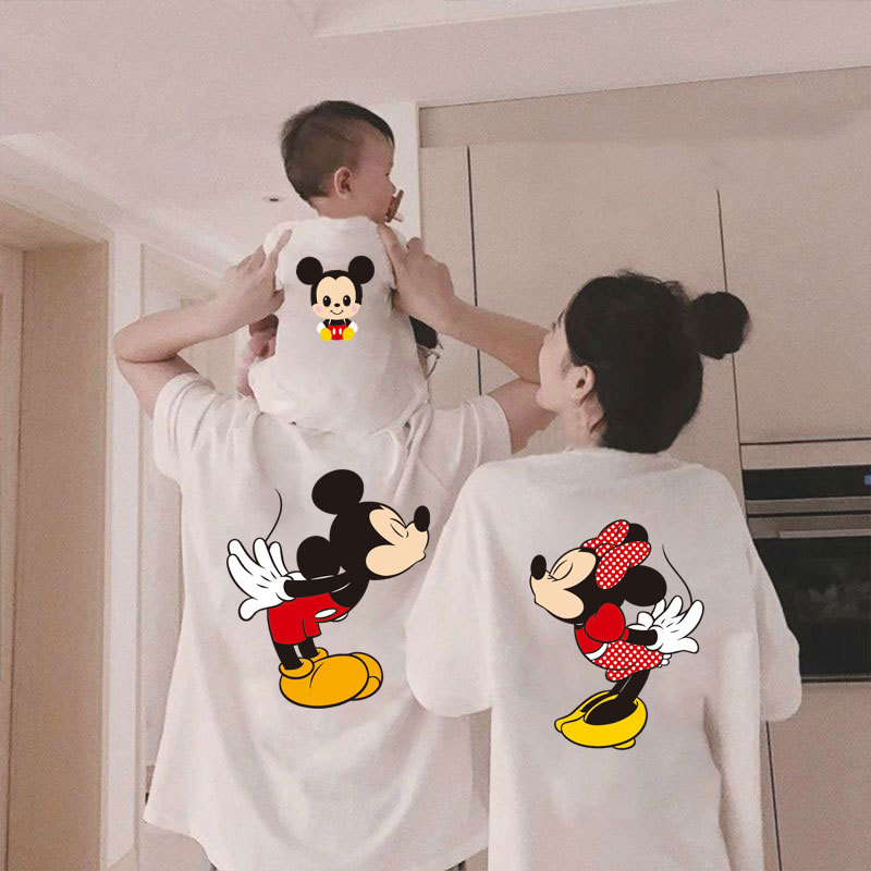Mickey Mouse Family Matching Outfits with Short Sleeves for a Stylish Family of Three or Four, Perfect for Travel and Photos, Mother-Daughter T-Shirts