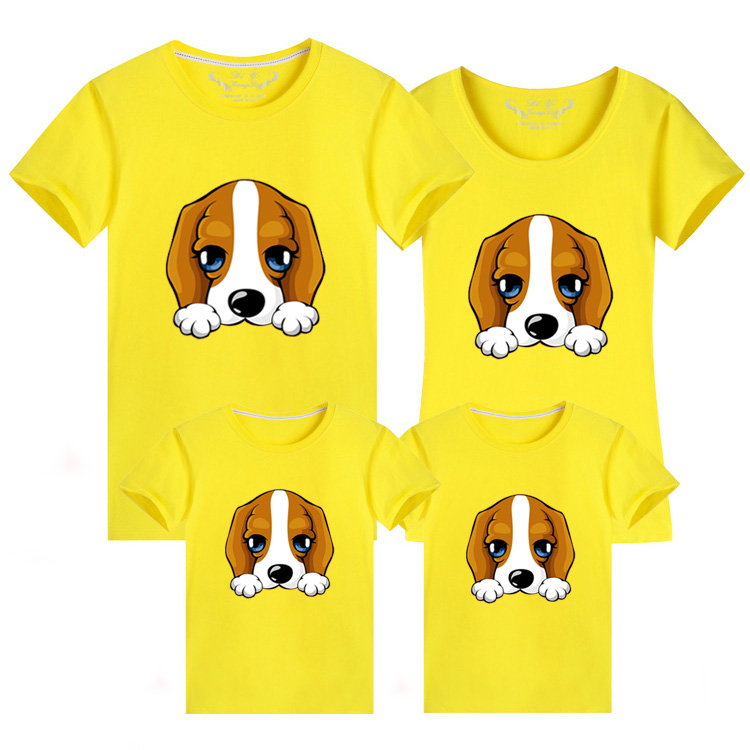 Dog Year Cotton Gói gia đình mùa hè Áo thun ngắn tay Gia đình Ba mùa xuân Dress Up Trò chơi mẫu giáo set đồ đẹp cho mẹ và bé