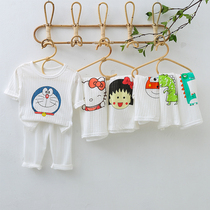 Childrens Summer Pure Cotton Pajamas Seven-Minute Air Conditioning Boys Boys Breakthrough Household Summer Clothes