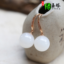 Natural and field white jade earrings 18K gold inlaid with white jade earbuds and field jade earrings jade earrings for womens gifts