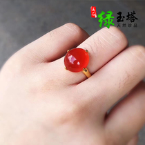 Natural South Red Ring 18K Gold Ring South Red Agate Ring Women Baoshan Ice Red Liangshan Cherry Red Ring