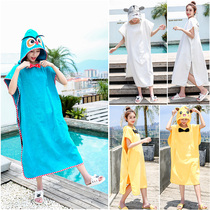 Wearable bath towel Female cotton towel material Water absorption quick-drying does not lose hair Household bathrobe Male childrens bathrobe Cape with cap