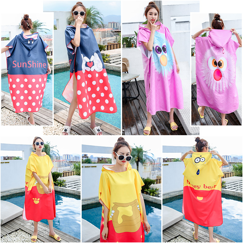 Quick-drying bath towel cape hooded women's travel beach towel is more absorbent than towel adult swimming bathrobe children boys can wear