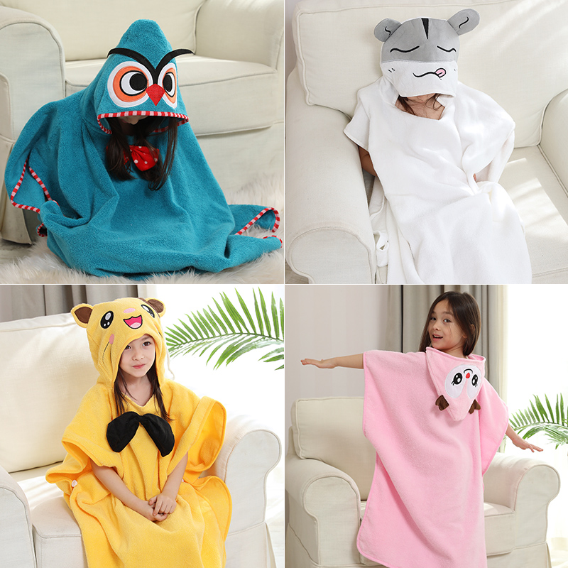 Child bath towels cloak with cap pure cotton absorbent bath towel male and female baby bathrobe swimming for home special large child