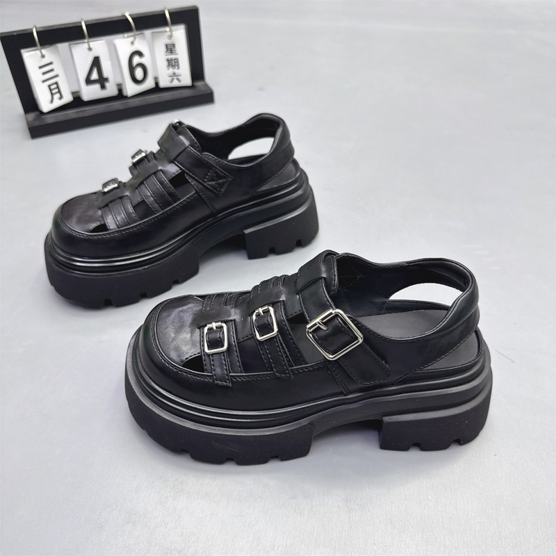 European Style Thick-Soled 7cm Height-Increasing Roman Sandals 2026 Summer New Versatile Buckle Hollow Pig Cage Shoes for Women