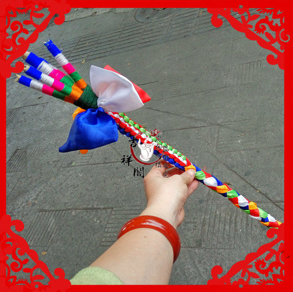 Low-price promotion Buddhist supplies Tibetan Dharma instrument five-color silk cloth zhao cai arrow zhao cai hat Buddhist hall ornaments