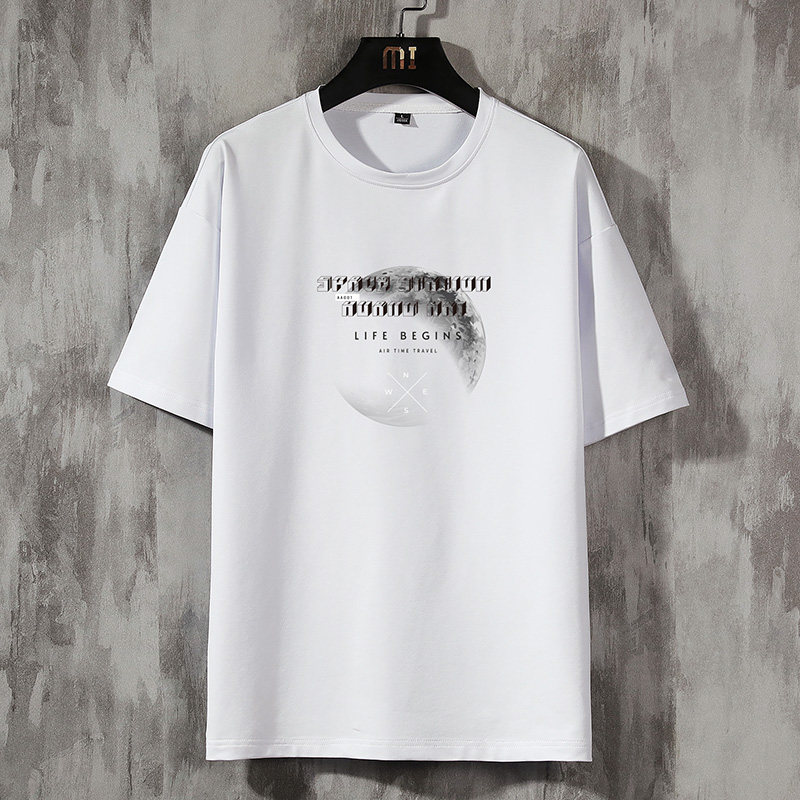 Men short sleeve T-shirt Summer loose trend Nets ice sensation on clothes Chauffins white 100 hitch bottom jersey