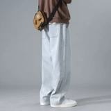 Демисезонные джинсы, утепленные повседневные брюки, в американском стиле, свободный прямой крой