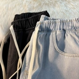 Джинсы с начесом, демисезонные штаны для отдыха, в американском стиле, свободный прямой крой