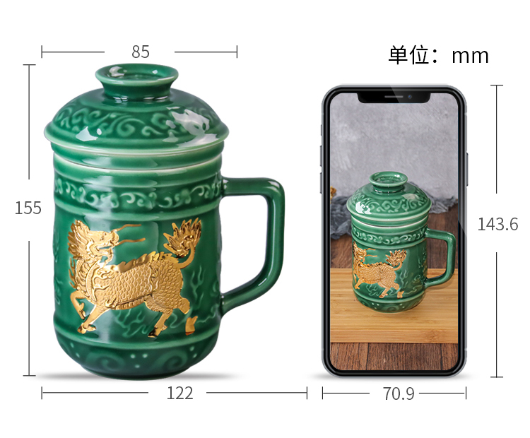 Dry Tang Xuan live China cups and gold kirin in delight the three cups) creative ceramic office tea cups water