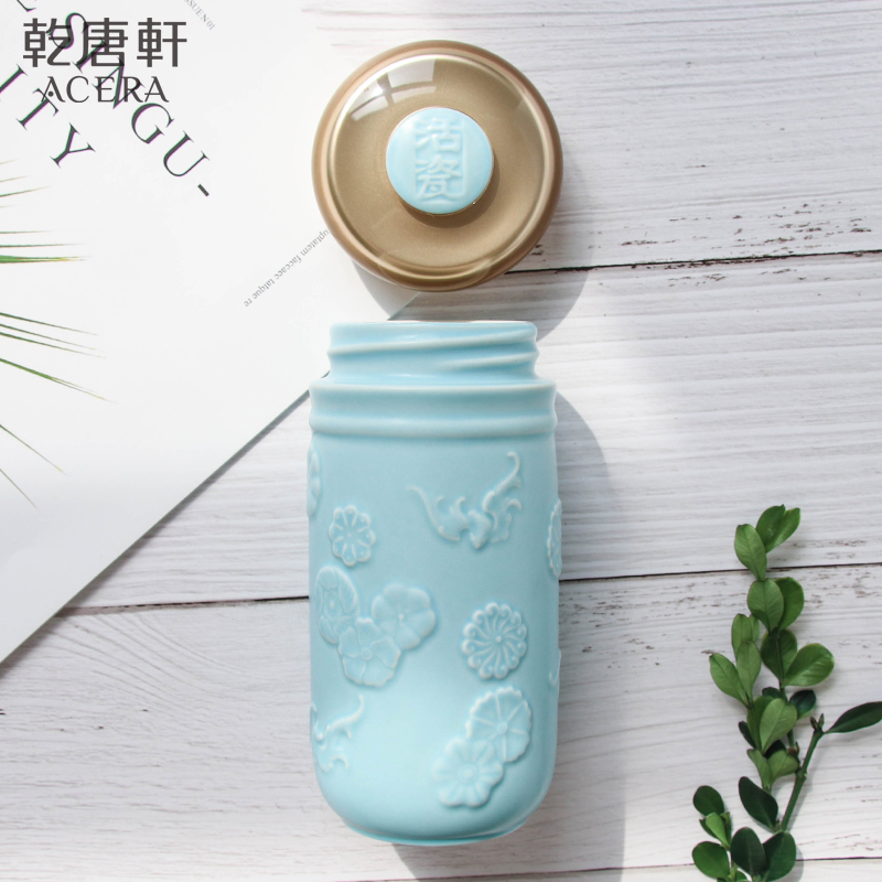 Do Tang Xuan porcelain cup, small five blessings with glass cup with single 350 ml portable leak proof quality goods