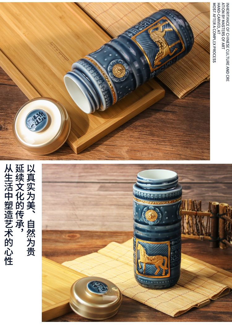 Dry Tang Xuan live China cups and gold royal horse take gifts, led gift cup double ceramic glass cup