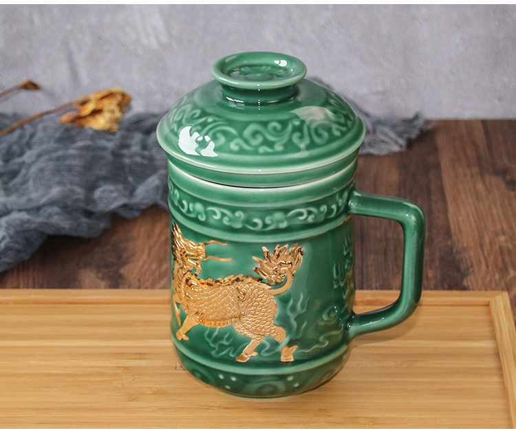 Dry Tang Xuan live China cups and gold kirin in delight the three cups) creative ceramic office tea cups water