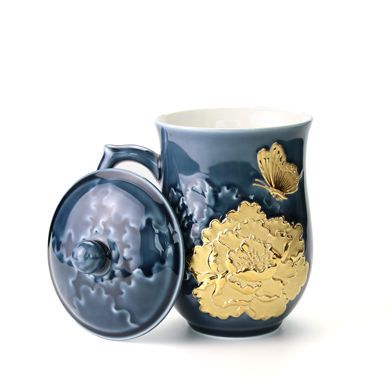 Dry Tang Xuan live China cups and gold millennium peony tall creative ceramics with cover office gift how tea cup