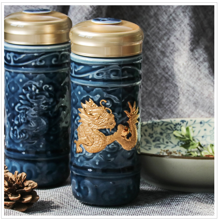 Do Tang Xuan porcelain cup leap auspicious dragon cup with double 350 ml ceramic glass cup with a cup of gifts