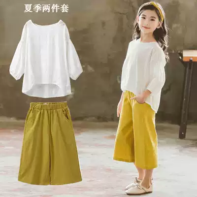 Fat girl summer fashion suit 2020 new summer Chinese big boy foreign school half sleeve top wide leg pants two