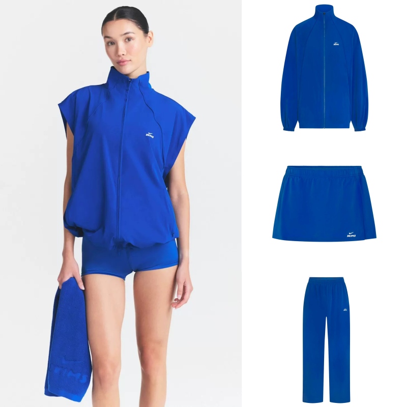 Skims Restock Nikeskims Stretch Nylon Collaboration Royal Blue Vest Jacket and Pants Set