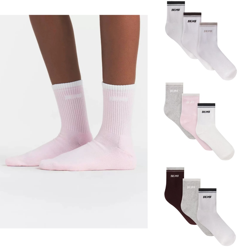 Skims Ribbed Quarter Crew Logo Sock 3-Pack Mid-Calf Socks 3 Pairs Pack Skims Ribbed Quarter Crew Logo Sock 3-Pack Mid-Calf Socks 3 Pairs Pack