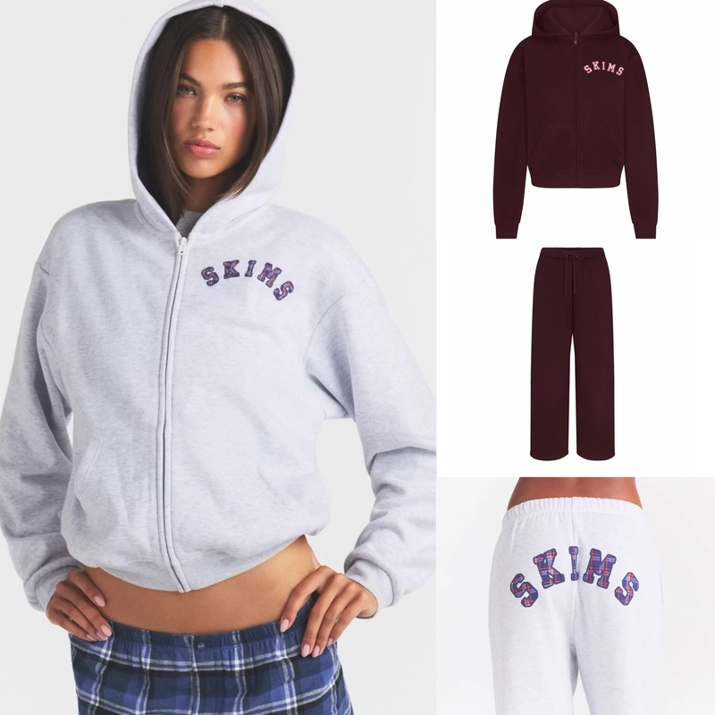 Skims Campus College Cotton Fleece Logo Fleece Jacket Sweatshirt Sweatpants Casual Suit Skims Campus College Cotton Fleece Logo Fleece Jacket Sweatshirt Sweatpants Casual Suit