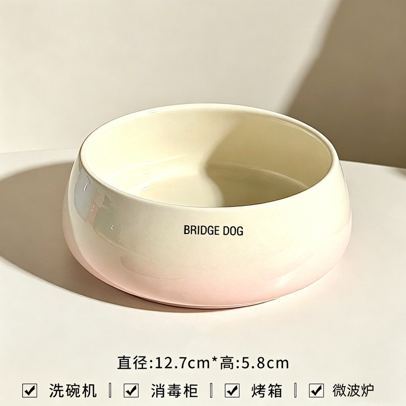 Korean Bd Pet Ceramic Bowl Anti-Spill Anti-Splash Cat and Dog Feeder Water Bowl Large Diameter Neck-Protecting Wooden Stand for Cats