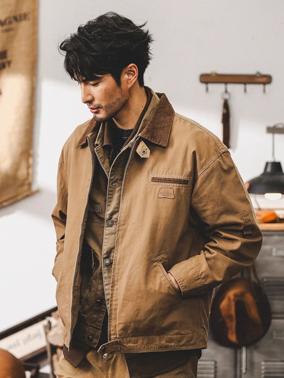 Large Size American Retro Jacket Men Autumn Workwear Vintage