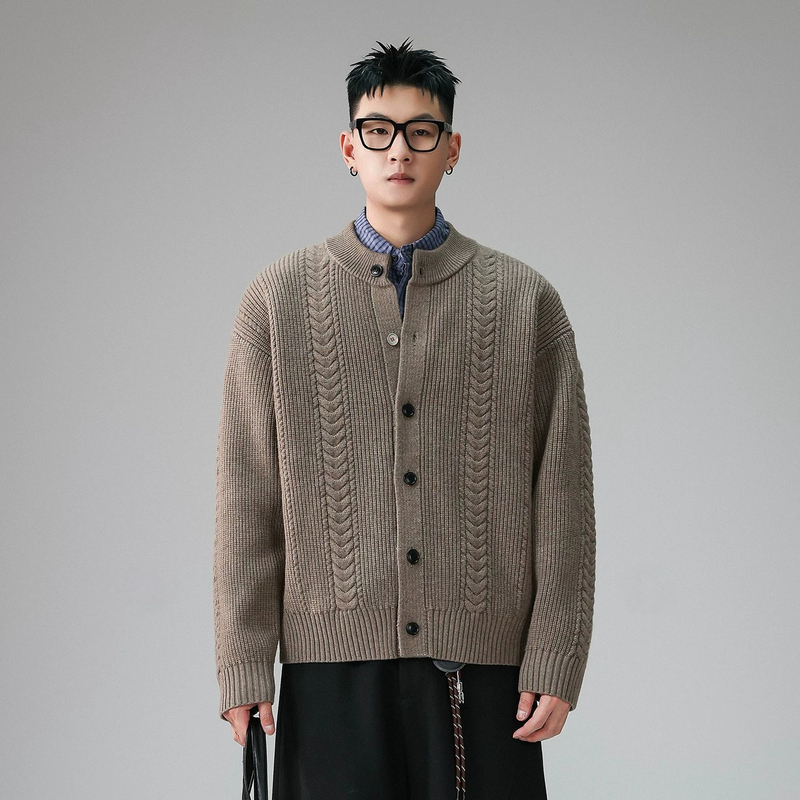 Plus Size 150kg Retro Braided Texture Knit Cardigan for Men, Autumn and Winter Lazy Style Loose Sweater Jacket Plus Size 150kg Retro Braided Texture Knit Cardigan for Men, Autumn and Winter Lazy Style Loose Sweater Jacket