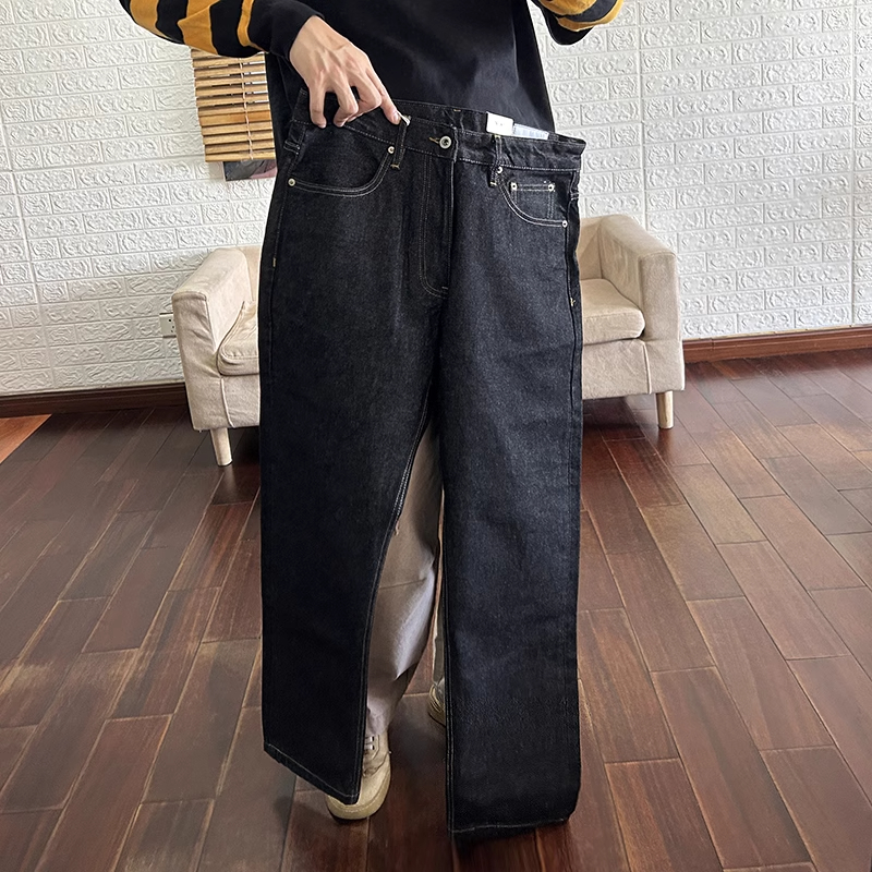 大きいサイズ ブラック ヘビーレトロデニム デニムウォッシュドスターチ メンズ スリムストレート アミ カーキ ジーンズ メンズ 秋
