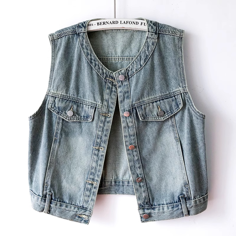 Plus Size 150kg Light Blue Round Neck Denim Vest for Men and Women Summer Retro Loose Sleeveless Jacket Vest2