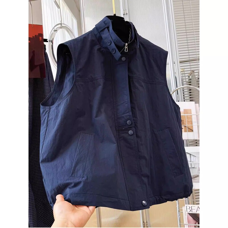Plus Size 150kg New Style Casual Stand Collar Sleeveless Vest Workwear Jacket for Men and Women, Summer Thin Layering Vest Trendy
