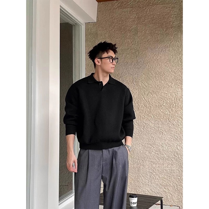 Oversized Plus Size 150kg High-End Polo Collar Pullover Sweater for Men, Autumn and Winter Short Style Waist-Cinching Knit Top Oversized Plus Size 150kg High-End Polo Collar Pullover Sweater for Men, Autumn and Winter Short Style Waist-Cinching Knit Top