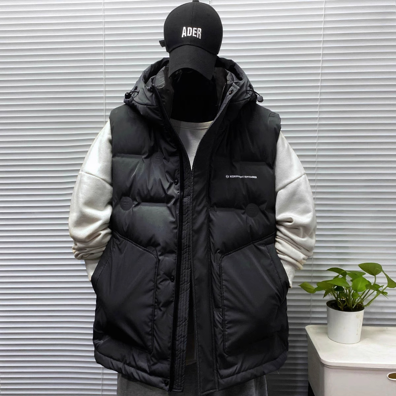 Extra Large Size 150kg down Vest for Men, Winter Thickened Trendy Brand Hooded Work Vest, Warm Jacket