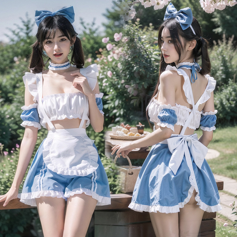 Blau-Weißes Dienstmädchen-Lingerie-Set