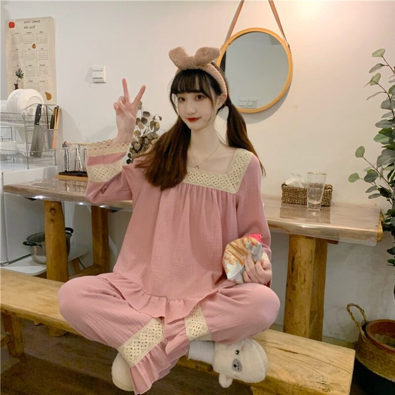 2022 new autumn and winter Korean version of the palace princess pajamas women's sweet lace lace home clothes comfortable suit