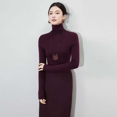 The new 16-needle fine-knit Merino wool solid color high-neck base layer knitted sweater from Siping in autumn and winter 2025 is versatile