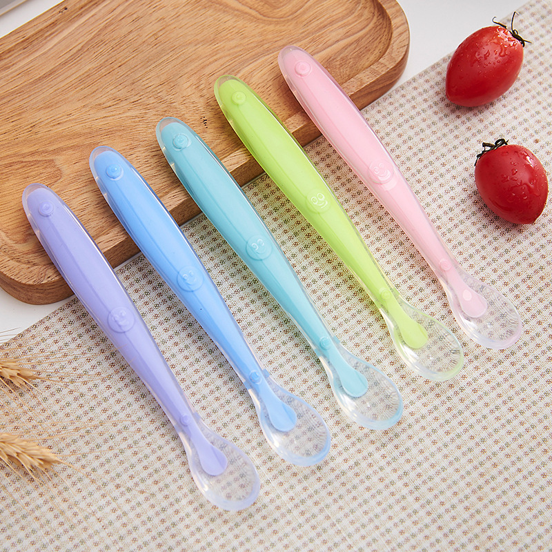 No injury to mouth baby feeding special baby spoon baby silicone gel soft tablespoon to feed water spoon Deputy food bowl spoon