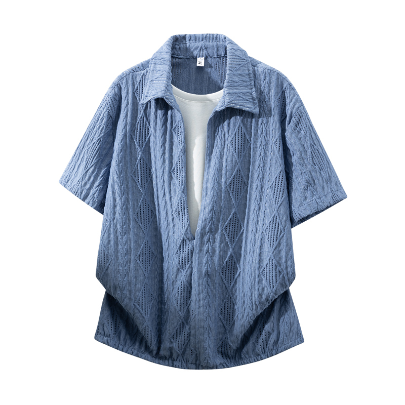 Fake Two-Piece Hollow-Out Short-Sleeve Polo Shirt for Men, Summer Thin Design Shirt with Collar, T-Shirt in Old Money Style, Casual Half-Sleeve