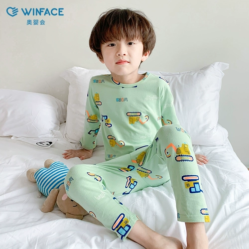 Детская демисезонная пижама для мальчиков, хлопковый тонкий лонгслив, детский комплект