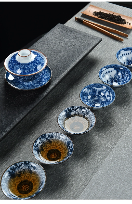 Bộ tách trà nhỏ Kung Fu Bộ tách trà gia đình Sản phẩm Cup Bộ tách trà đơn màu tím Cát thùng Master Cup màu xanh hoa cốc cốc uống trà có nắp đậy