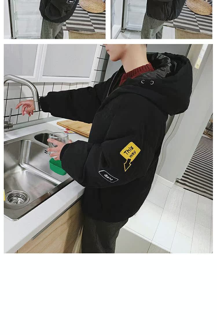 Hồng Kông mạng lưới màu đỏ với quần áo trùm đầu quần áo nam dày áo khoác cotton cặp đôi bf sinh viên mùa đông áo khoác cotton mùa đông áo jacket nam