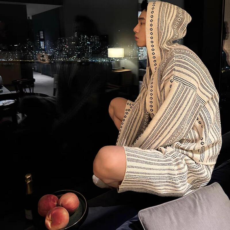 Autumn and Winter Retro Hong Kong Style Trendy Brand Niche Design Mixed Thread Hollow Knit Sweater Unisex Casual Cardigan Jacket