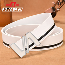 Belt mens leather smooth buckle belt mens white personality Korean version of youth Joker young simple hipster students