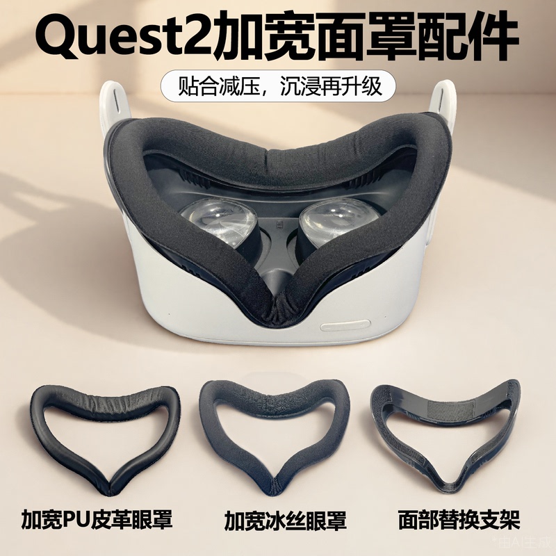 Suitable for Meta/Oculus Quest 2 Facial Replacement Bracket, Widened Ice Silk Eye Mask, Pu Leather Eye Mask